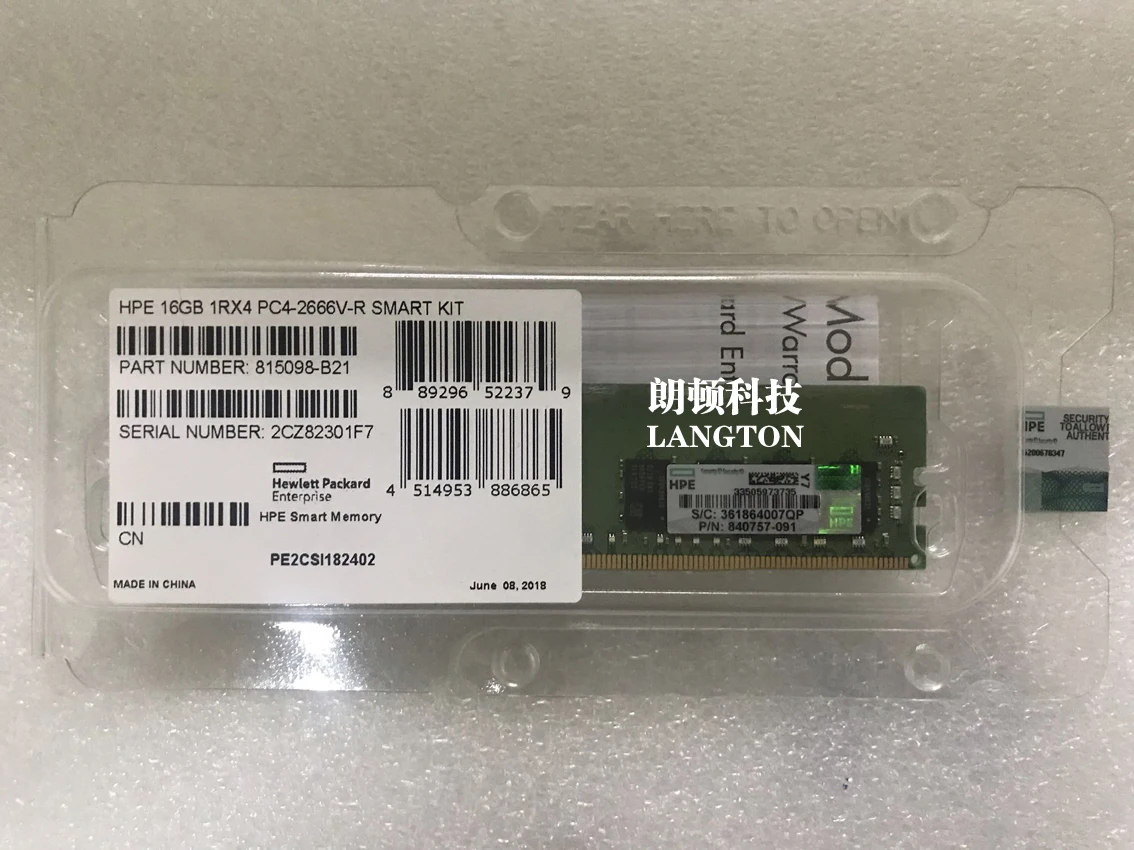 815098-B21 840757-091 850880-001 16G 1RX4 PC4 2666V