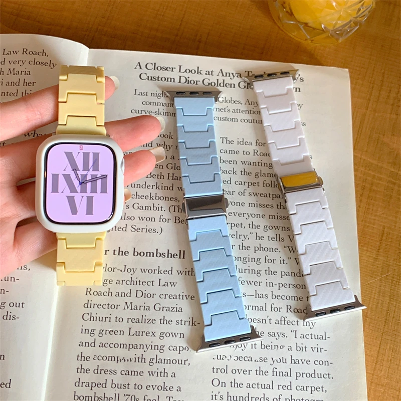 Ремешок в Корейском стиле для Apple Watch 41 мм 38 40 45 42 44 49 милый пластиковый браслет