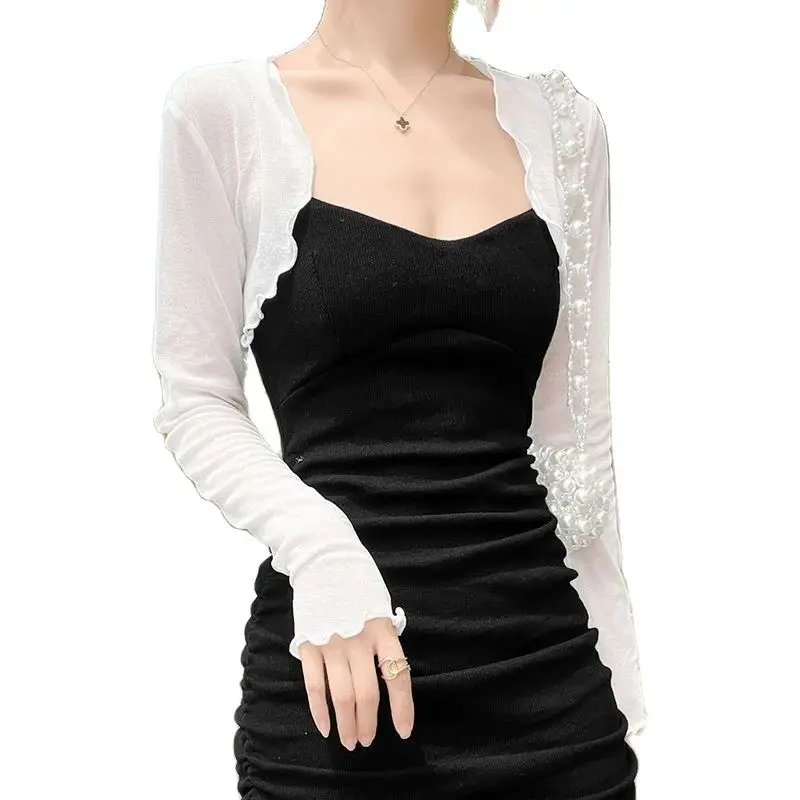 

Long Sleeve White Black Shrugs for Bolero Women Formal Party Dress Capa Mariage Summer Dresses Jacket Elegant Wraps Bridal Shawl