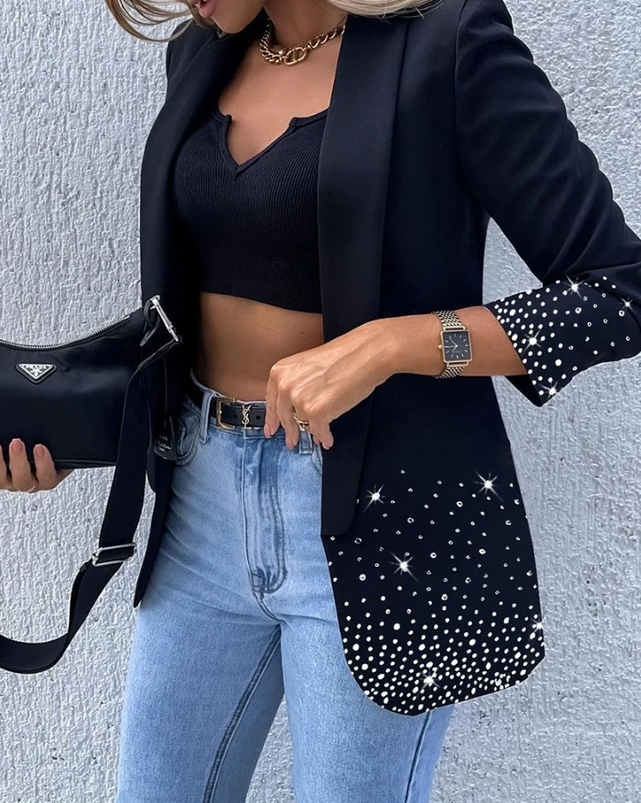 elegant woman jacket coat Rhinestone Decor Shawl Collar Long Sleeve Blazer new blazer 2022 autumn winter spring female Work