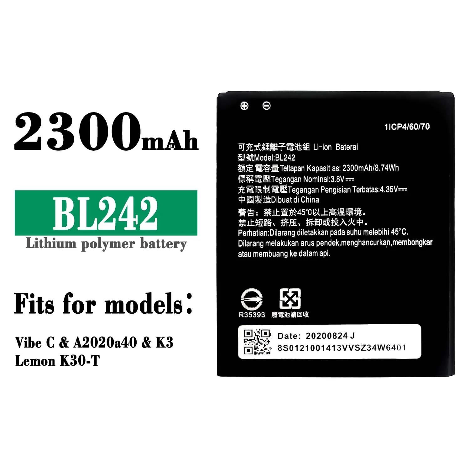 

100% Orginal High Quality Replacement Battery For Lenovo BL242 Vibe C A2020n40 k3 Mobile Phone Built-in Lithium New Batteries