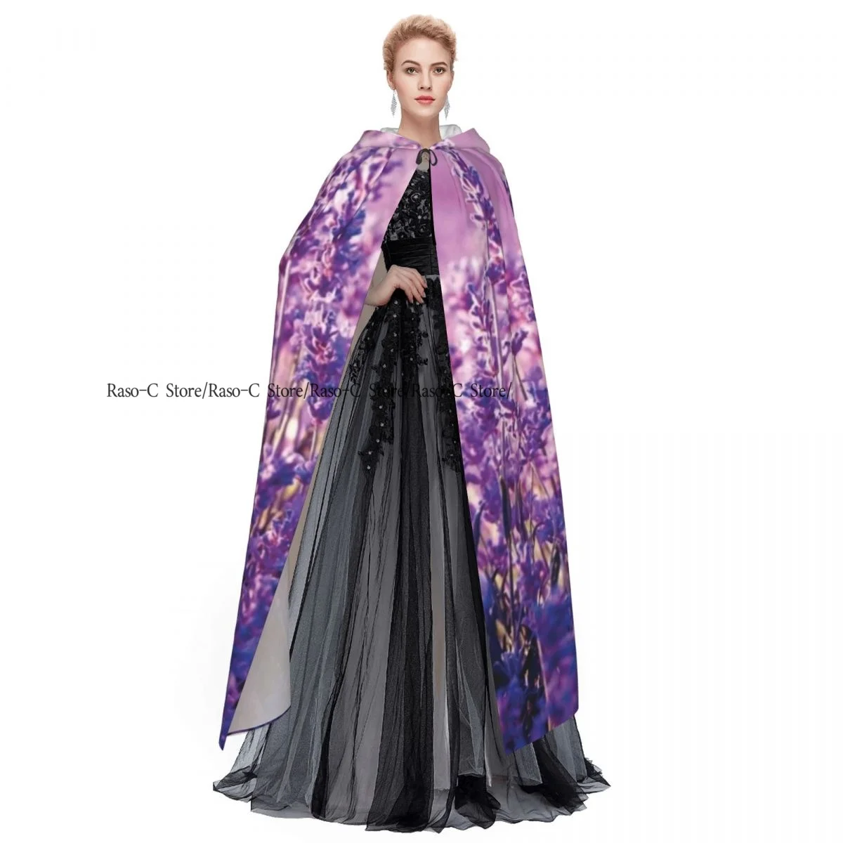 Длинная накидка плащ с лавандовыми цветами во Франции капюшоном пальто осенние