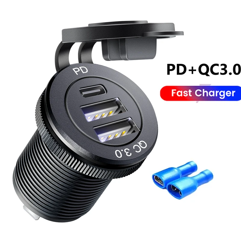 

Автомобильное быстрое зарядное устройство 12 В, розетка QC3.0 и PD USB-порт, автомобильное зарядное устройство, адаптер для быстрой зарядки для автомобиля, лодки, морского автофургона, мотоцикла