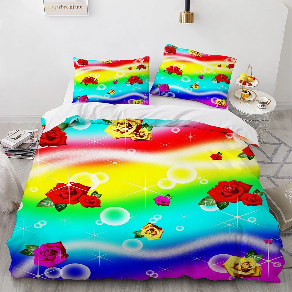 

3D Print Rainbow Duvet Cover Set Grass Sky Pattern Beautiful Landscape Comforter Cover King Size for Kids Girl Women Bedding Set