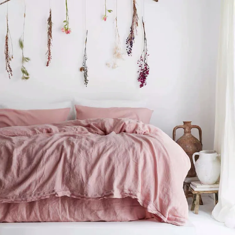 

Nature LINEN Bedding Set 3PCS Pink Duvet Cover Set Chic Bed Set Include 1 Duvet Cover With Button Closure And 2 Pillowcases