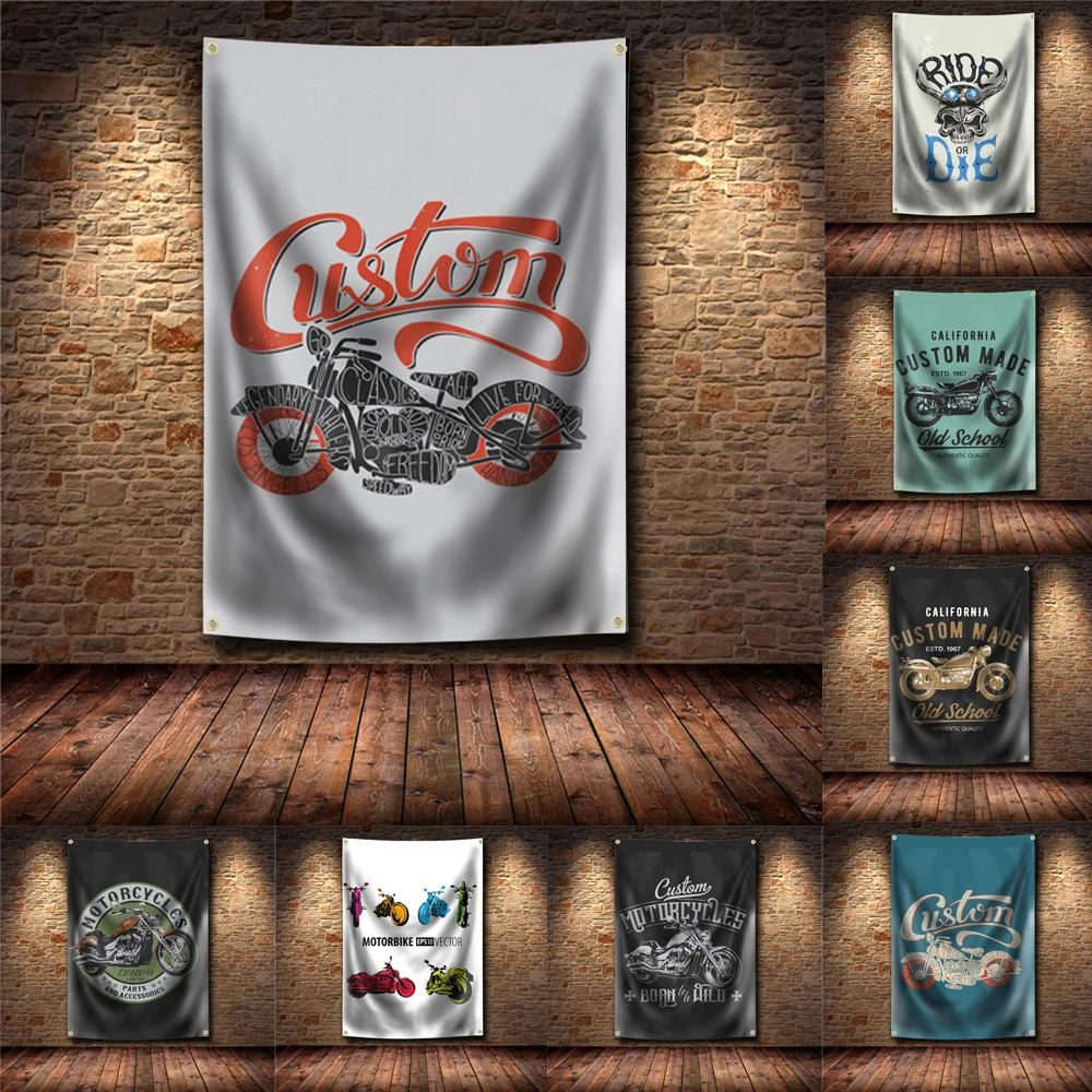 

Vintage Motorcycles Banner Flag Poster Motor Race Wall Art Decoration 6×4 FT 180×120cm with 4 Grommets Custom Personalized