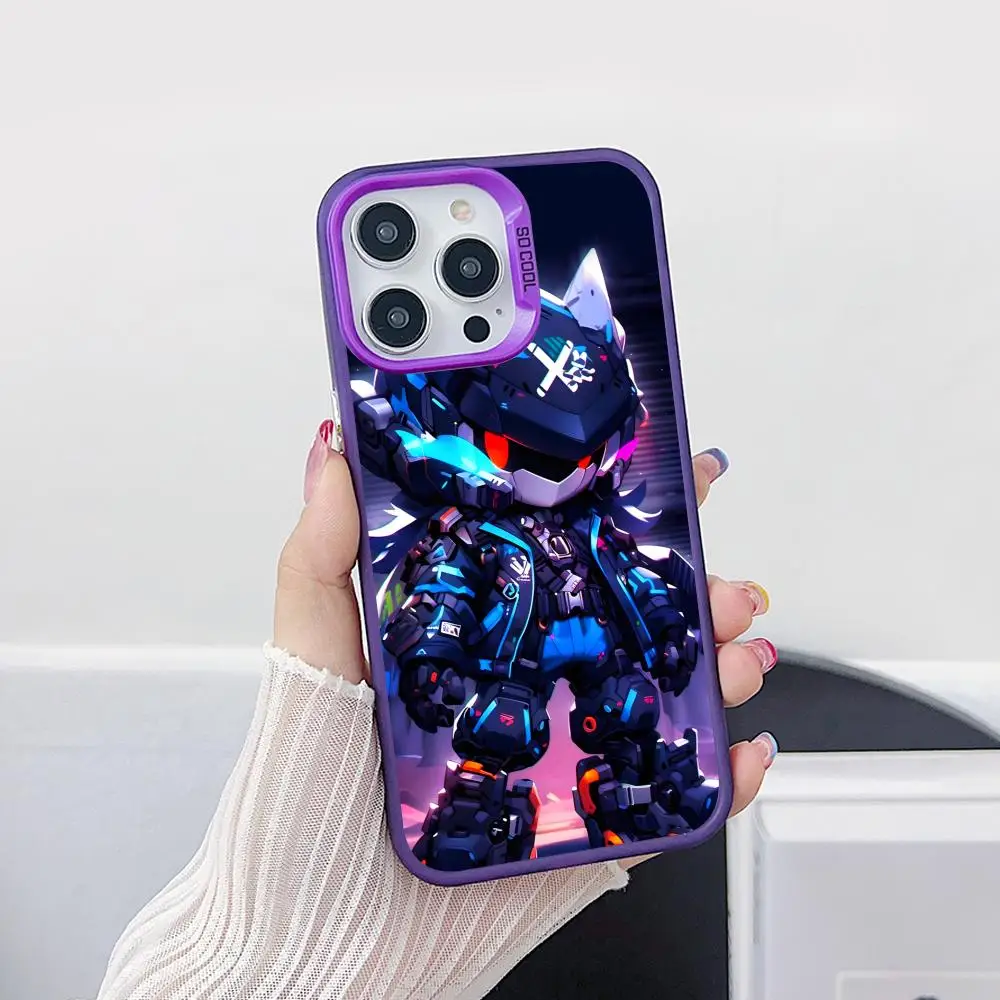 Фото Чехол для телефона с аниме-роботом для iPhone 17 16 15 14 13 12 11 X XR XS Air Pro Max Plus, фиолетовый, разноцветный, серебристый №1