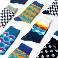 cotton women funny socks korea solid geometry hip hop harajuku creative design males socks happy polka dots funny high socks