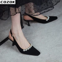 beaded high heels sexy pointed toe slip on wedding party brand fashion shoes luxury women pumps 2022 transparent lady size 34 43