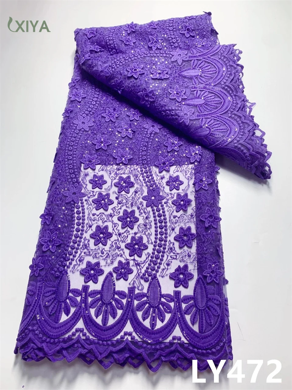 

XIYA LACE African Milk Silk Lace Fabric for Wedding High Quality Lace Nigerian Tissue Cord Laces Fabrics with Sequins LY472