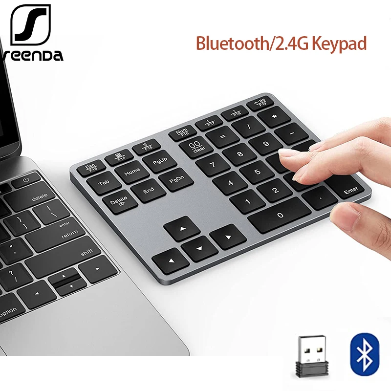 

SeenDa Wireless Bluetooth Number Pad Rechargeable Numeric Keypad 35-Keys Aluminum Multi-Device Numpad Keyboard for Mac Windows