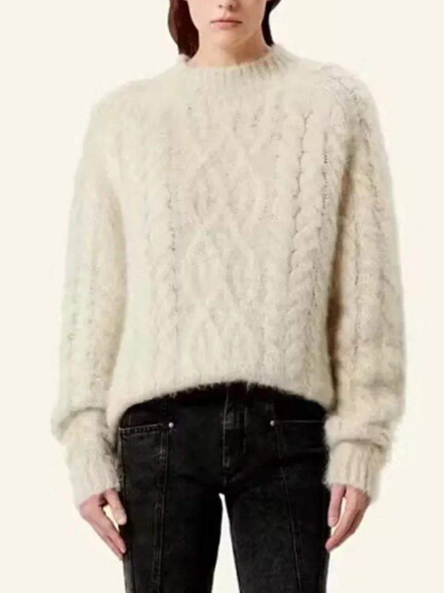 

Women Sweater Twisted Round Neck Long Sleeve Solid Color Casual Knit Pullover