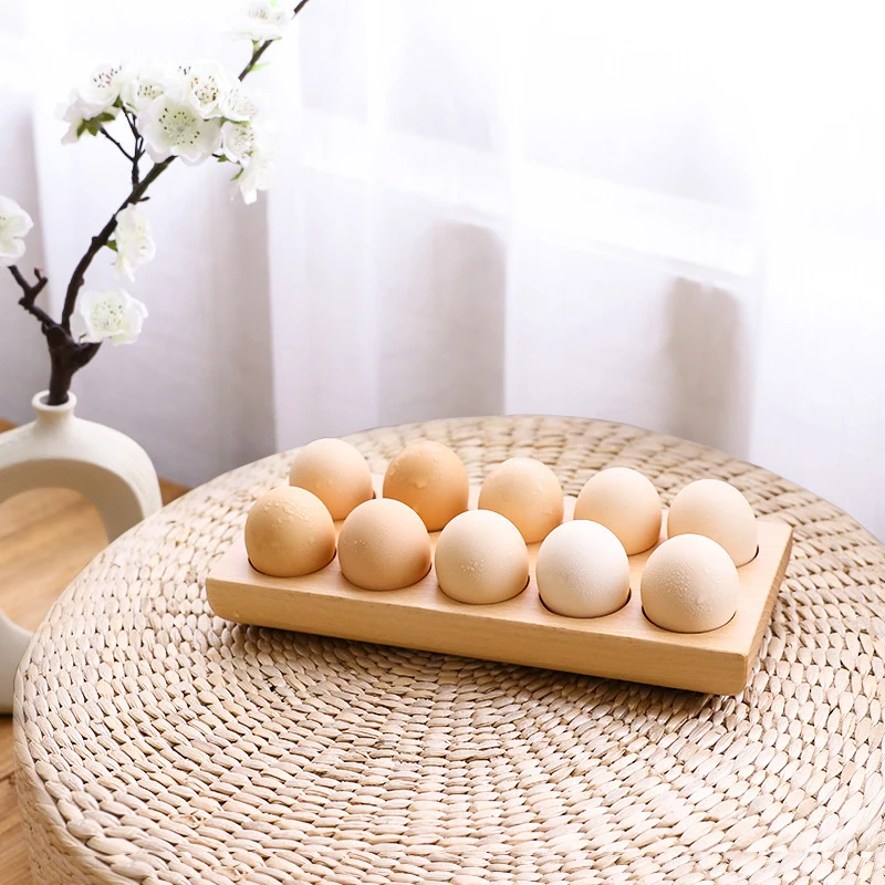 

Double Row Egg Storage Box Refrigerator Wood Egg Rack Non-slip Beech Storage Holder Food Organizer Containers Home Kitchen Tool