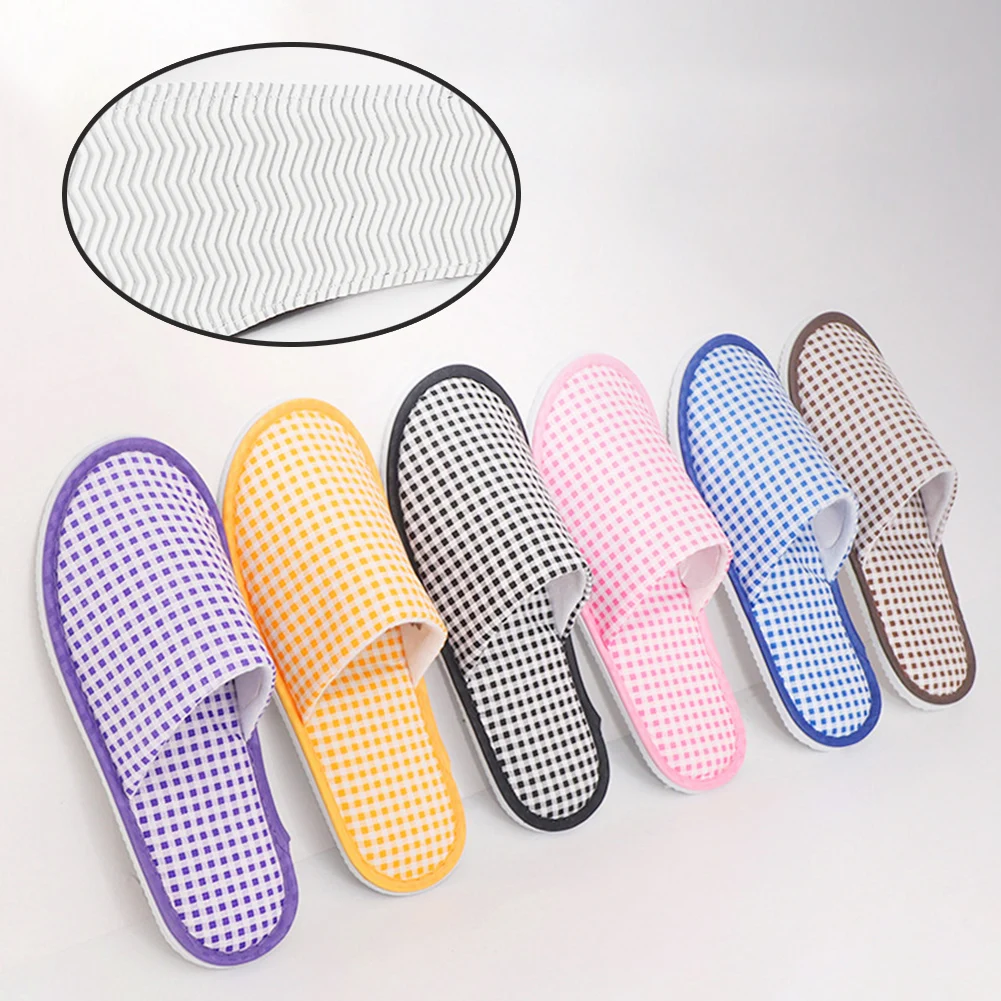 

1 Pair Simple Unisex Color Plaid Slippers Hotel Travel Spa Portable Men Slippers Disposable Home Guest Indoor Cloth Men Slipper