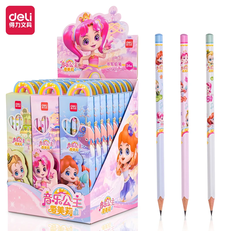 Карандаш из дерева Kawaii в стиле принцессы с треугольной основой, гладкий графит HB 2B для детей начальных классов, набор из 12 штук.