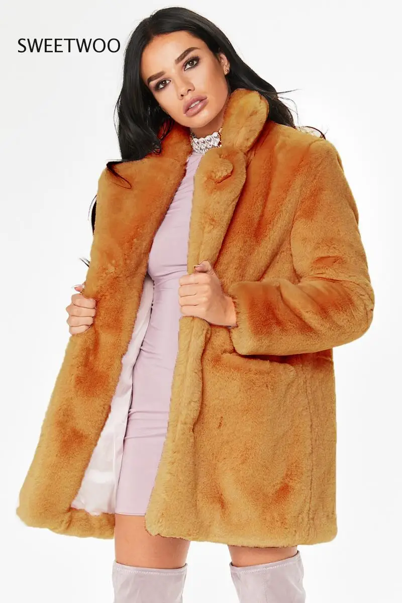 European American New Fashion Elegant Women Long Loose Wool Soft Rabbit Hair Faux Fur Coat White Pink Yellow Black Red Tide 2022