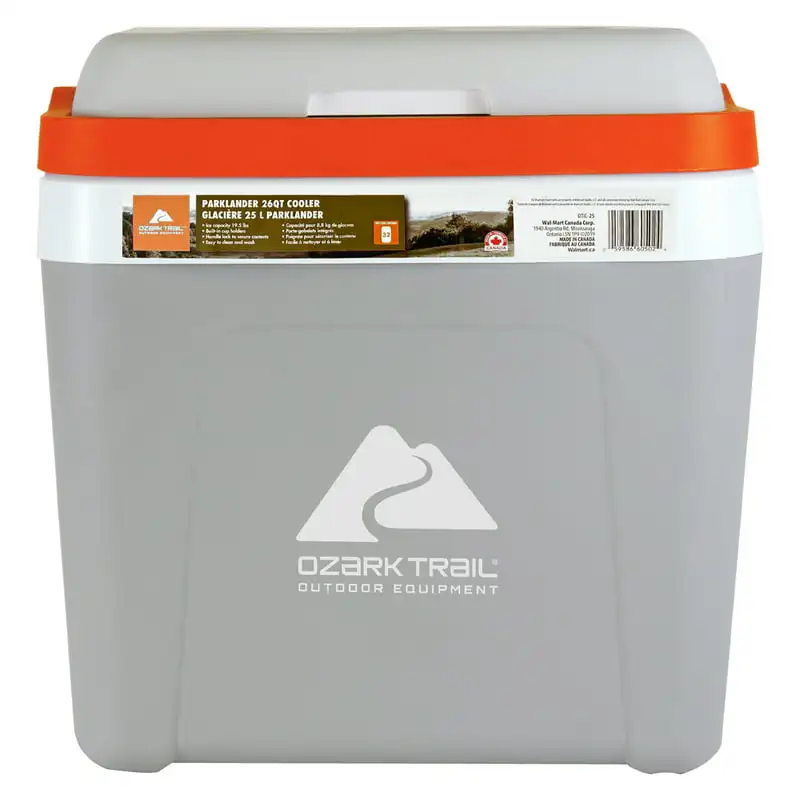 

25L/ 26qt Hard Sided Portable Ice Chest Cooler, 32 can capacity, Grey