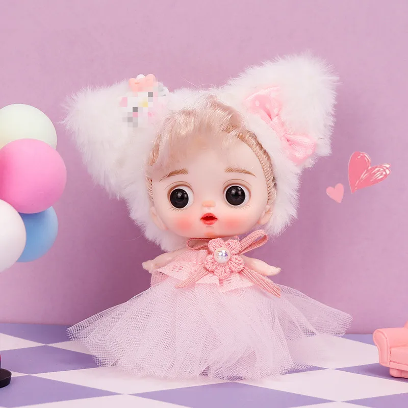 5 Joints 3D Eyes 4-inch Cute Mini Bjd Doll Ob11 Cartoon Expression Plush Doll Set with DIY Girl Dress Up Toy Birthday Gift New