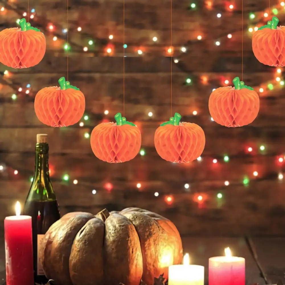 

Festive Pumpkin Ornament Festive Halloween Decorations Pumpkin Honeycomb Balls for Home Party Haunted House Supplies Hanging