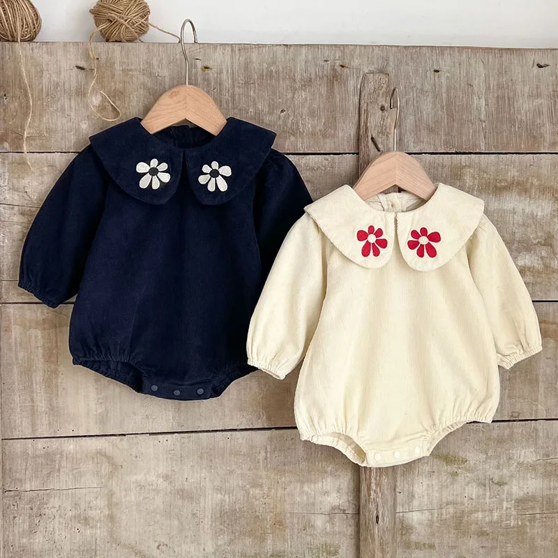 

Spring Infant Baby Girls Long Sleeve Corduroy Flower Rompers Autumn Baby Girls Clothes Rompers Kids Baby Girl Rompers