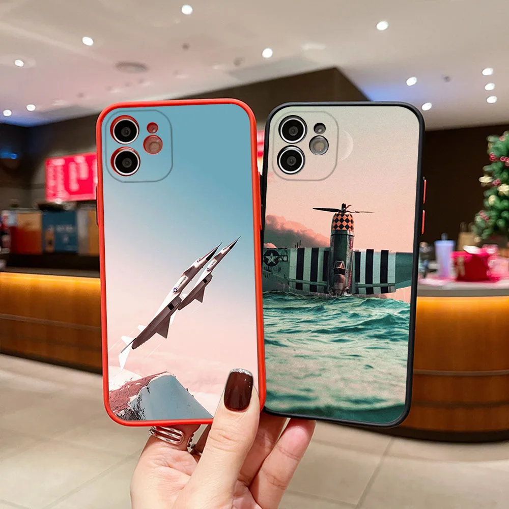 Phone Case For iphone 16Pro 7 8 Plus 15 14 13 Mini 12 11 16 Pro Max SE XR Fighter Aircraft Matte Frosted Translucent Cover