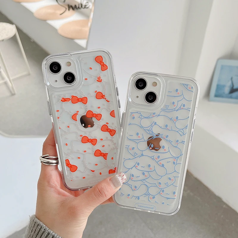

Sanrio Hello Kitty Cinnamonroll Cute For Girl Phone Cases For iPhone 13 12 11 Pro Max XR XS MAX X Anti-drop Soft Clear TPU Cover