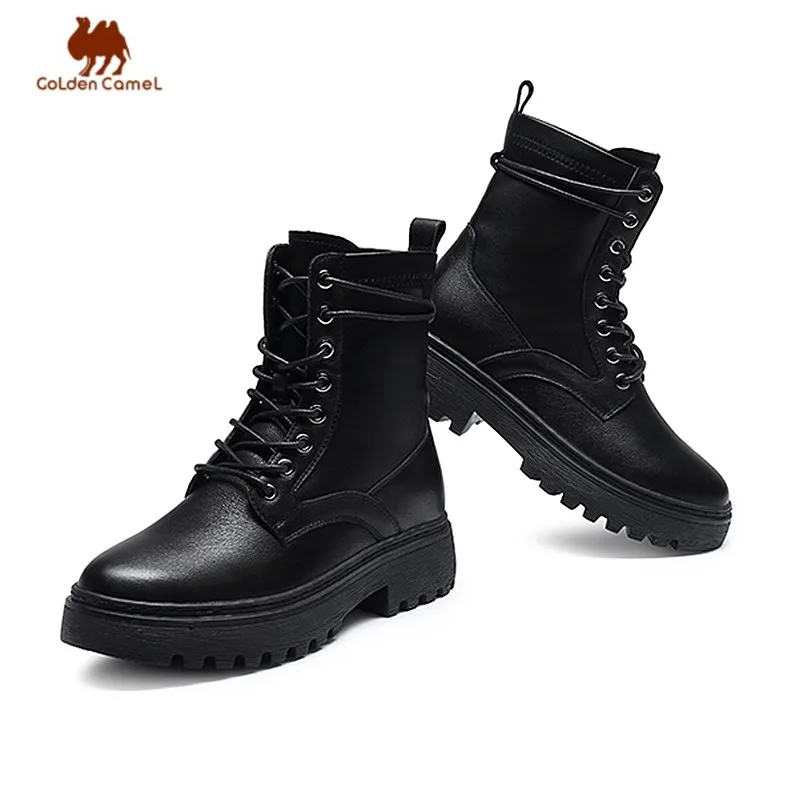 

Golden Camel Leather Women's Shoes Autumn Fashion Women's Winter Boots British Style Mid-tube Short Martin Ankle Boots for Women