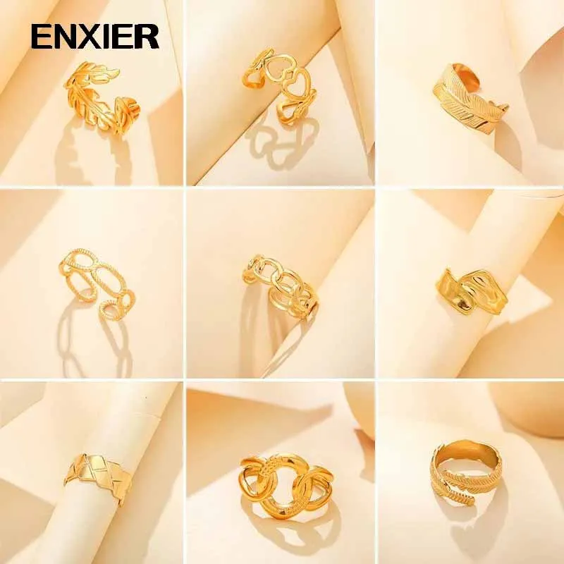 

ENXIER Gold 316L Stainless Steel Ring For Women Man European American Simple Open Adjustable Titanium Steel Ring