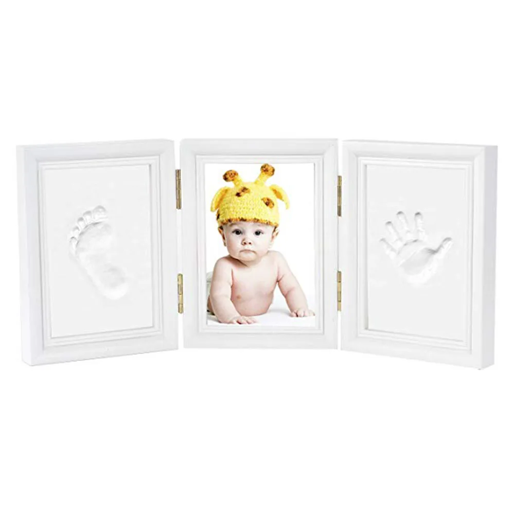

Newborn Baby Photo Frame Gift DIY Handprint Footprint Desk Decoration Ink Pad Safe Tri-fold Solid Wood Clean