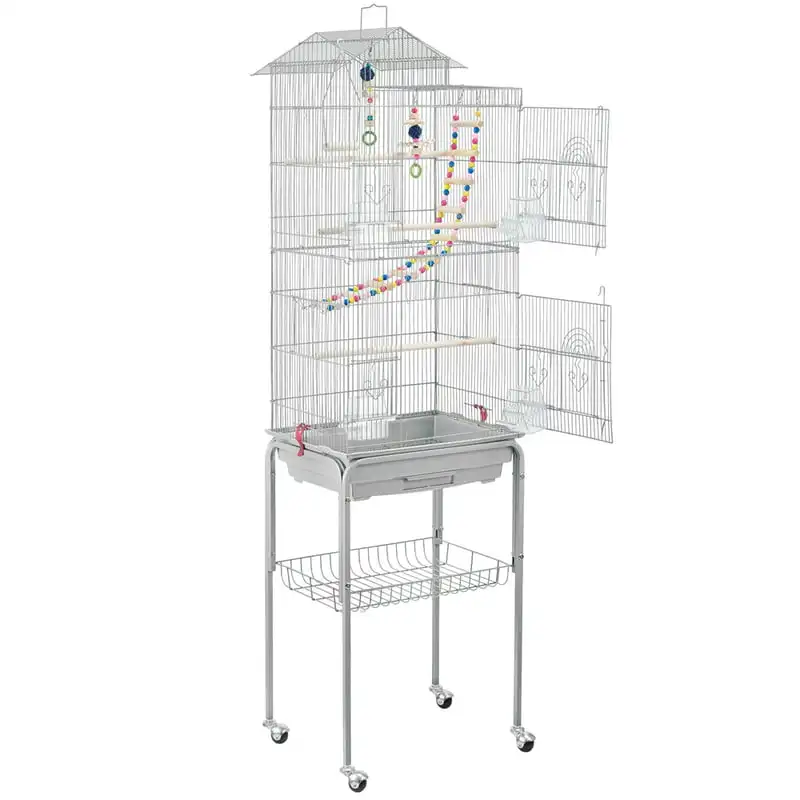 

62.4" Metal Bird Parrot Cage with Detachable Stand, Light Gray Easy cleaning