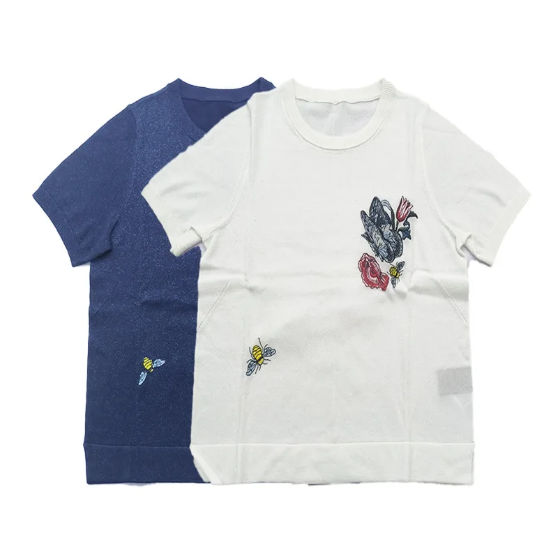 

Женский Воздухопроницаемый топ с коротким рукавом, круглым вырезом и вышивкой бабочки, лето 2023