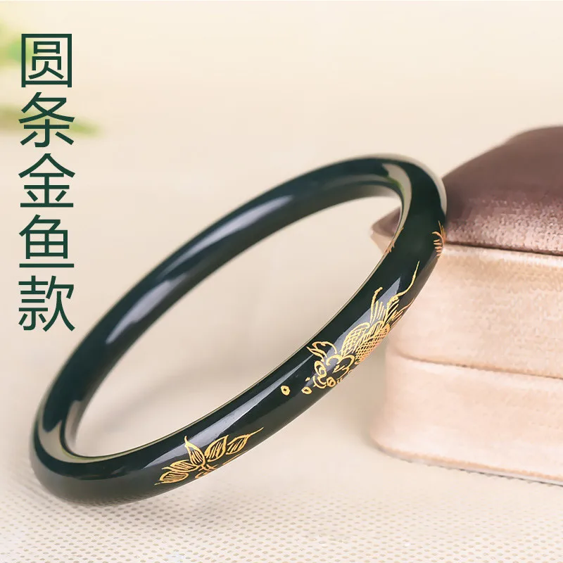 Китайский натуральный нефрит ручной работы круглый нефритовый браслет с рыбой