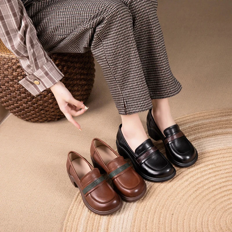 First layer cowhide single shoe woman spring 2023 new soft sole genuine leather British style handmade vintage loafer woman