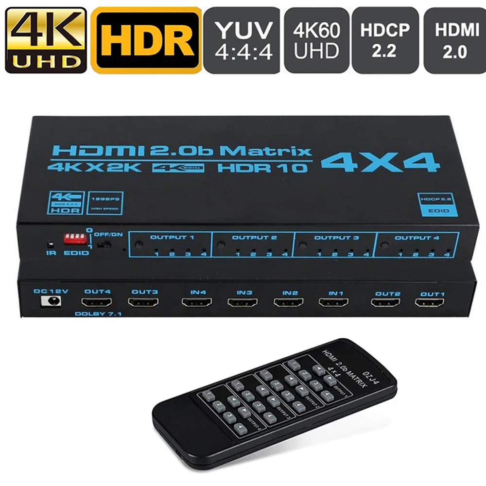 4K 60 Гц HDMI истинная матрица 4x4 HDMI 2,0 матрица Swticher 4x2 2x4 HDMI переключатель сплиттер переключатель с ИК пультом дистанционного управления HDR HDCP 2,2 EDID