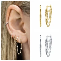 women 925 sterling silver ear needle double chain hoop earrings crystal tassel earrings fashion party wedding jewelry gift 2022