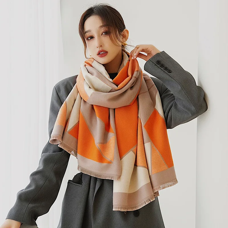 

2022 Winter Scarf Women Cashmere Pashmina Shawls and Wraps Designer Print Thick Warm Scarves Bufanda Stoles Blanket