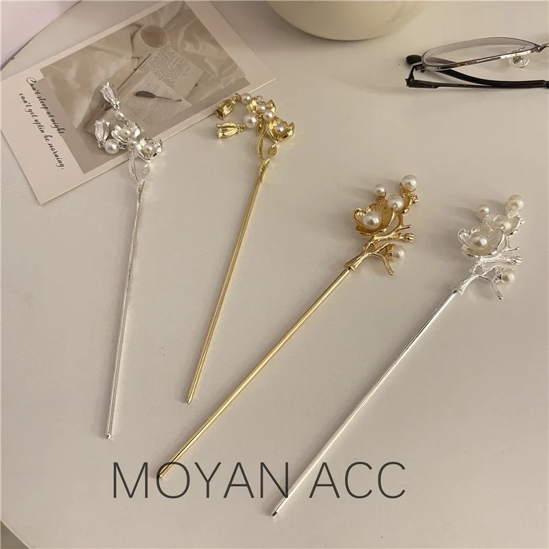 

Coiled hair hairpin gold flower daily simple palace ancient costume Hanfu double flower hairpin metal single hairpin