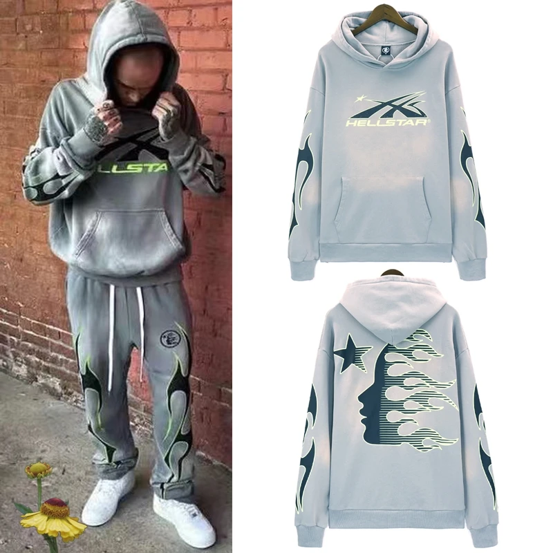 

Толстовки большого размера с капюшоном HELLSTAR, мужские и женские пуловеры с буквенным принтом, свободные повседневные толстовки Hellstar