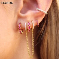 tiande silver color gold plated hoop earrings for women red zircon piercing chain circle earrings 2022 fashion jewelry wholesale
