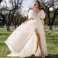slit side sweetheart neck a line wedding dresses 2022 new summer for women elegant party half sleeves sexy strapless custom made