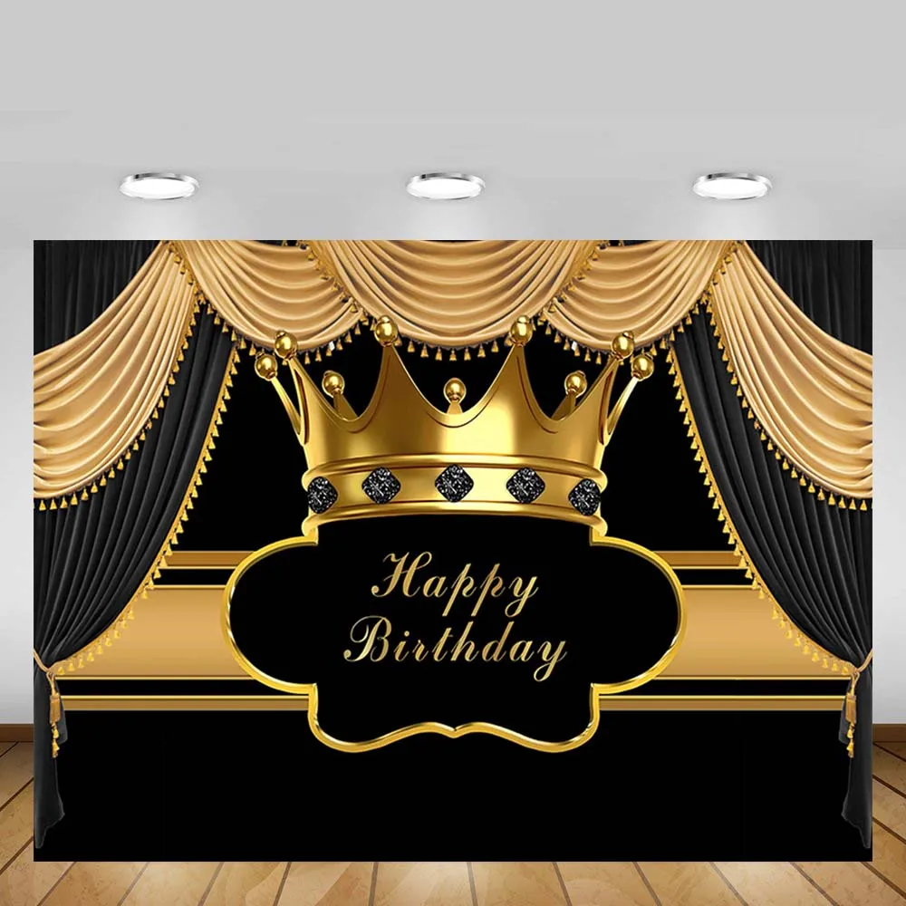 

Mehofond Gold Crown Black Curtain Boy Birthday Photography Backdrop Prince Children Party Portrait Decor Supplies For Photocall
