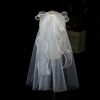 v837 fairy wedding bridal shoulder veil one layer plain tulle bride short veil with ribbon bow women marriage accessories