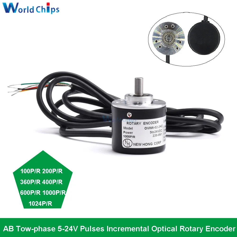 

Pulses Incremental Optical Rotary Encoder 100P/R 200P/R 360P/R 400P/R 600P/R 1000P/R 1024P/R AB 2-phase 5-24V Encoder 6mm Shaft