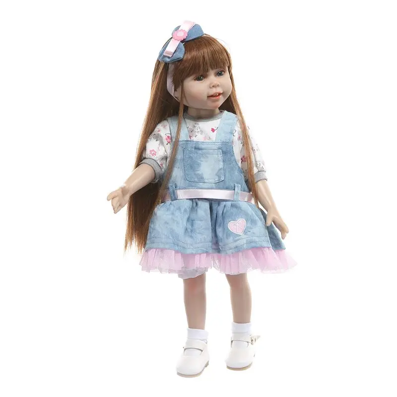 

45cm Reborn Doll Realistic Full Silicone Newborn Baby Toy Long Hair Girl Princess Clothes Pacifier Lifelike Handmade Birthday
