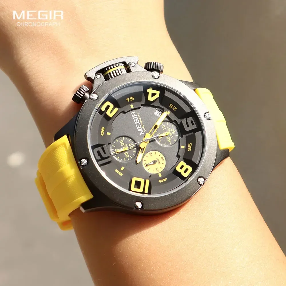 MEGIR спортивные кварцевые часы с большим циферблатом для мужчин модные