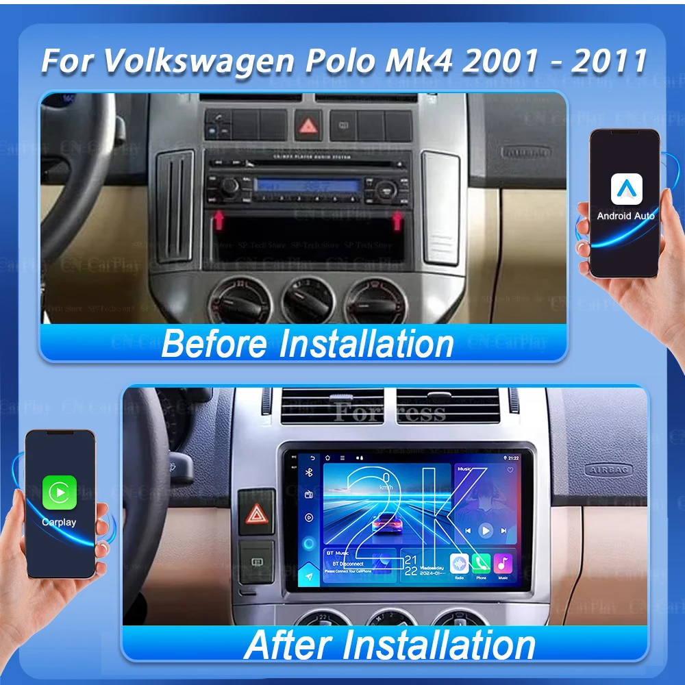 Фото Автомагнитола Android 16 для Volkswagen Polo Mk4 2001-2011, мультимедийный плеер с Carplay, Auto Stereo, GPS-навигацией, 2din, DSP, головное устройство №2