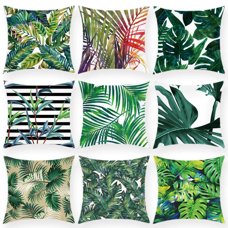 

Throw Pillow Cover Summer Greenery Pillowcase Hawaiian Green Plant Leaves Sofa =Cushions Cover 18x18 Inch Home Decor Aesthetics
