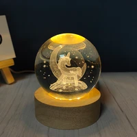 3d laser engraving crystal ball night light usb plug in cartoon unicorn glowing ball gift solar system glass ball decoration