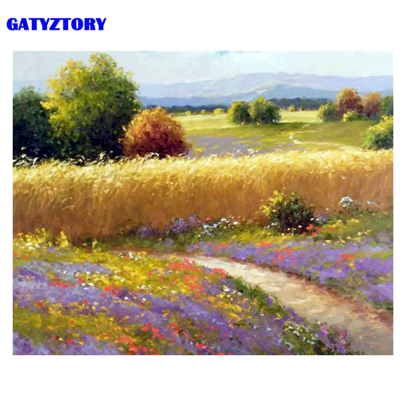 

GATYZTORY Frame Paint By Number Flower Road Drawing On Canvas HandPainted Painting Art Gift DIY Pictures By Number Kits Home Dec