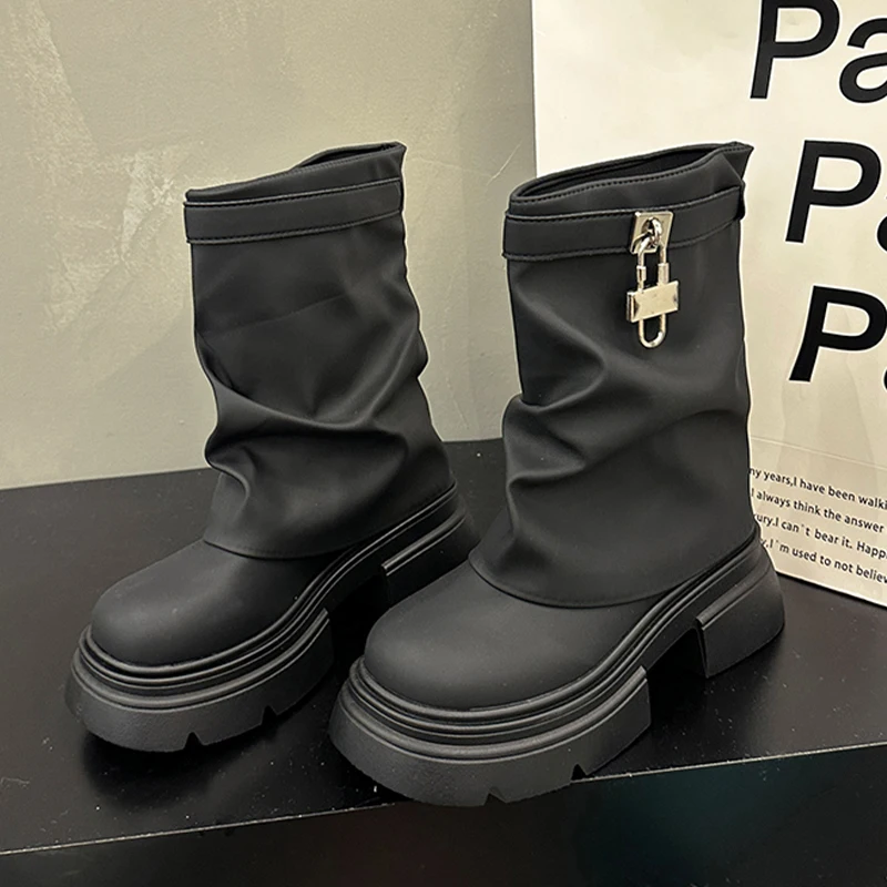 Женские плиссированные ботильоны на платформе модная дизайнерская кожаная